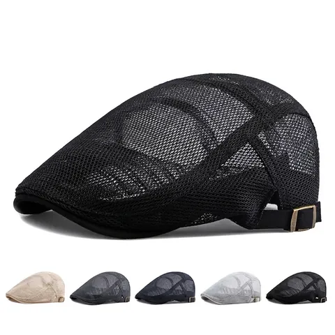 Summer Mesh Beret Hat For Men Women Breathable Vintage Flat Cap Ivy Cap Adjustable Sunshade Accessory