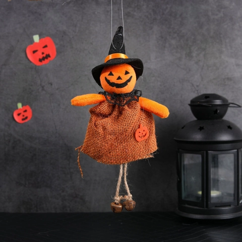 Halloween Bambole da Appendere in Iuta Strega Fantasma Zucca Gatto Nero Ciondolo Con Campanello per Festa Casa Decorazione