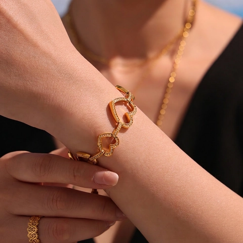 Bracciale A Catena In Acciaio Inossidabile Da Donna Cuore Rotondo Pavé Zirconia Gioielli Di Lusso Trendy