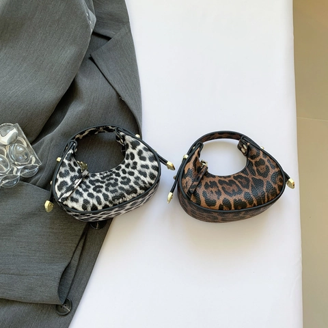 Bolso De Axila Con Estampado De Leopardo Mujeres Cuero PU Bolso Hobo Creciente Bolso De Mano De Moda Con Cremallera Dorada