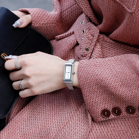 Elegant Women Rectangular Quartz Watch With Metal Mesh Strap Minimalist Retro Style Casual Fashion Wristwatch