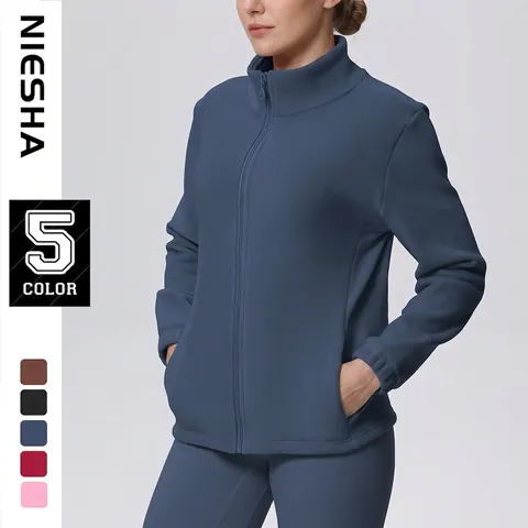 Giacca Da Yoga Con Collo Alto In Pile Da Donna Con Cerniera Manica Lunga Sportiva Calda