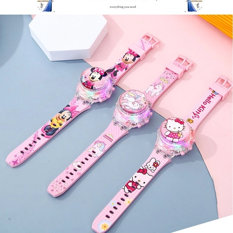 Kids Cartoon Glowing Watch LED Light Music Rotating Dial Silicone Strap Transparent Case Digital Analog For Boys Girls