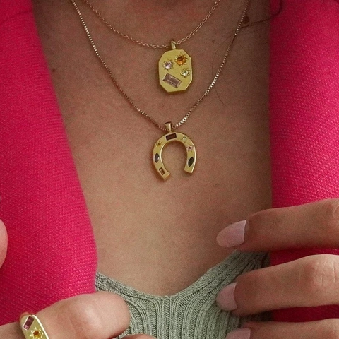 Hufeisen Anhänger Halskette Edelstahl 18K Vergoldet Bunte Zirkon Glückssymbol Kaleidoskop Box Kette Für Damen