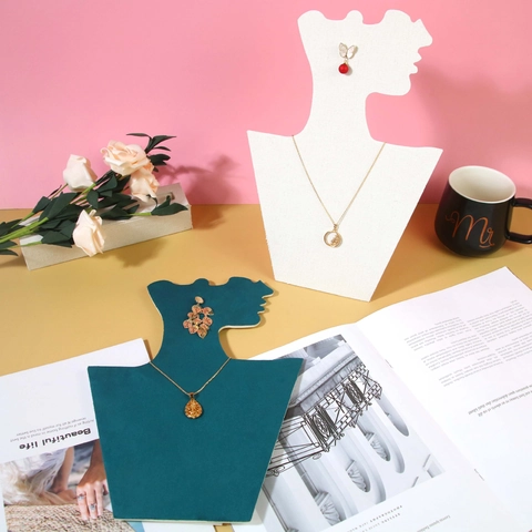 Portrait Silhouette Jewelry Display Stand Velvet Linen Necklace Earring Holder Foldable Bust Organizer Photography Props