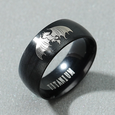 Gothic Skull Dragon Wing Ring Titanium Stainless Steel Black Plated Punk Style Band For Men Women