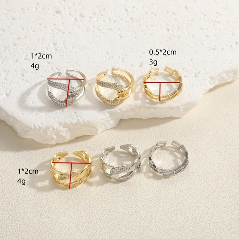 Anello Geometrico In Rame Con Zirconia Cubica Design Aperto Regolabile Gioielli Di Lusso Minimalisti Per Donna