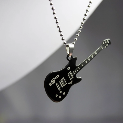 Guitar Pendant Necklace Stainless Steel Music Note Hip Hop Style For Men Women Retro Musical Instrument Jewelry