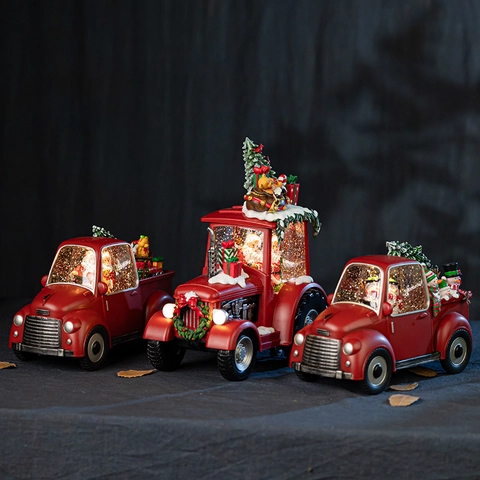 Carillon Di Natale Camion Rosso Vintage Palla Di Neve Luce LED Neve Automatica Decorazione Da Tavolo
