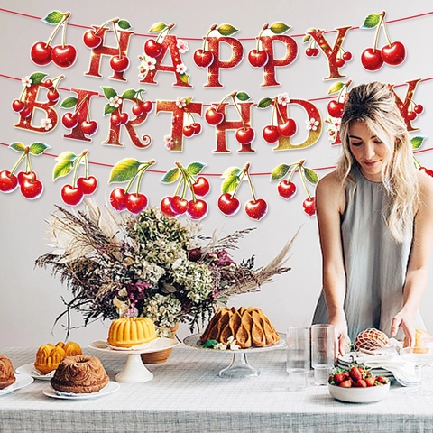 Decorazione Per Festa Di Compleanno Tema Ciliegia Banner Di Carta Ghirlanda E Spirali In PVC Ornamenti Appesi Sfondo Per Layout