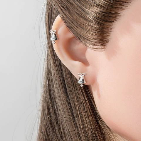 Boucle Oreille Piercing Helix Cloche Noeud Papillon Acier Titane Zircon Stud Cartilage Vis Bijoux Noël