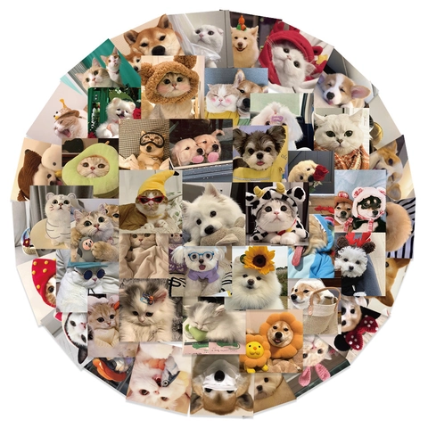 Cute Pet Cat Dog Stickers Waterproof PVC Cartoon Aesthetic Decals For Laptop Phone Suitcase DIY Decoration Gift