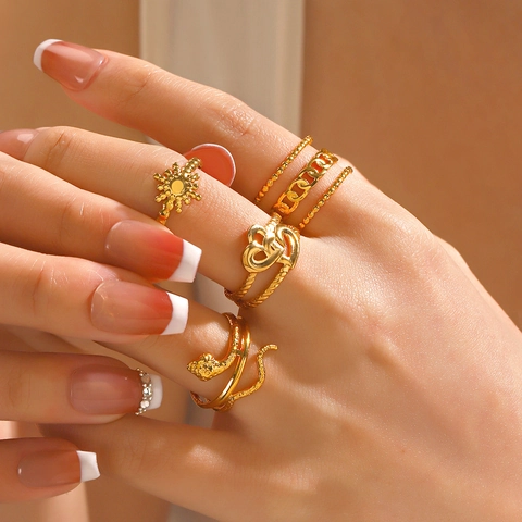Edelstahl Ringe Für Frauen Verstellbares Offenes Design Minimalistisch Herz Schlange Stern Kette Vergoldet Modeschmuck