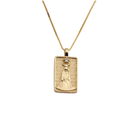 Collana Carta Tarocchi Rame Placcato Oro Pendente Rettangolare Zircone Dio Del Sole Gioielli Vintage Donne