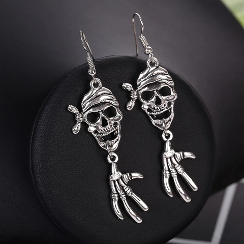 Vintage Legierung Skelett Totenkopf Ohrringe Mit Kopftuch Und Knochenhand Anhänger Gotik Punk Halloween Schmuck
