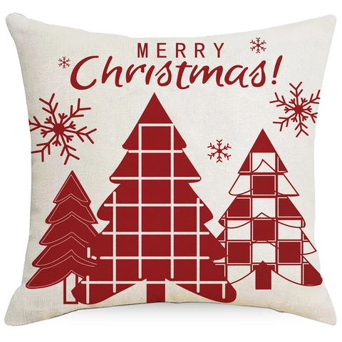 Funda De Cojín De Navidad Funda De Almohada De Lino Estampado Reno Copo Árbol Cuadrada Decoración Sofá Moderno