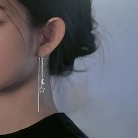 Kupfer Stern Mond Hohl Lange Quaste Durchziehohrringe Für Damen Elegant Minimalistisch Strass Hängende Schmuck Zubehör