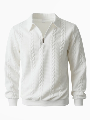 Ανδρικό Φούτερ Business Casual από Πολυεστέρα με Πλέξη Κοτσίδα Μισό Φερμουάρ Γιακάς Πόλο Μακρυμάνικο Πουλόβερ