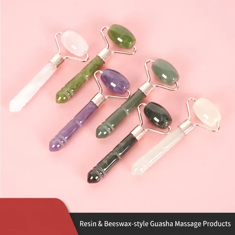Facial Massage Roller Resin Beeswax Skin Care Beauty Tool Single Head Rose Gold Manual Massager For Face Neck Relaxing