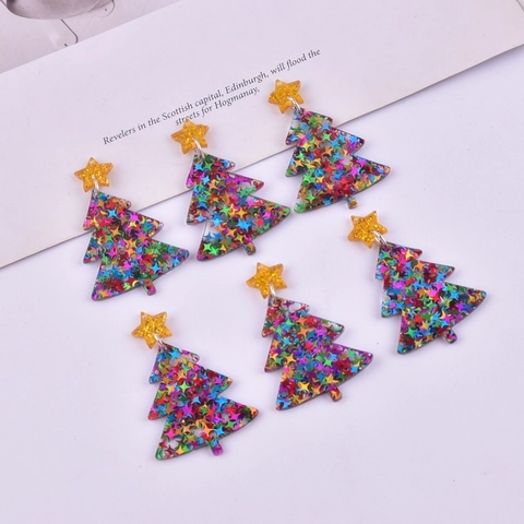 Christmas Tree Pendants Acrylic Glitter Charms For DIY Earring Necklace Making Festive Santa Printed Jewelry Accessories
