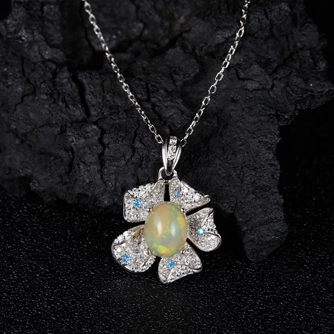 Collana con Ciondolo in Argento Sterling 925 e Pietre Preziose Naturali Ametista Opale Topazio Perla d'Acqua Dolce Fiore Foglia Angelo Occhio Gioielli