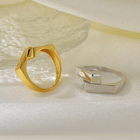 Anello Aperto a Croce Geometrica in Argento Sterling 925 Minimalista per Donna Anello Regolabile Galvanizzato Gioielli da Pendolare