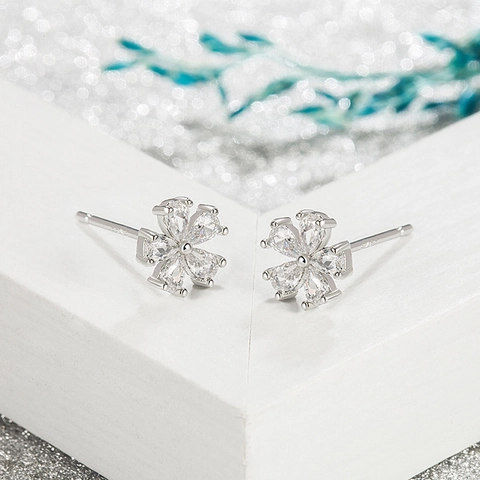 Bloemen Oorknopjes Met Zirkonia Inlay En 925 Sterling Zilveren Oorbel Post Minimalistisch Elegant Voor Dames