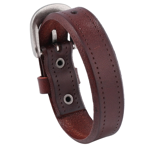 Punk Rock Leather Bracelet Vintage Cowhide Wide Band Hand Strap With Metal Buckle Minimalist Jewelry For Men Women