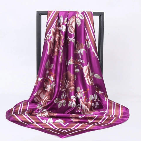 Square Scarf Satin Faux Satin Floral Butterfly Print Elegant Vintage Bandana Shawl For Women Lightweight Headscarf