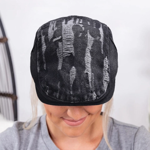 Newsboy Cap Vintage Distressed Washed Cotton Denim Ivy Flat Hat Retro Streetwear Adjustable Unisex