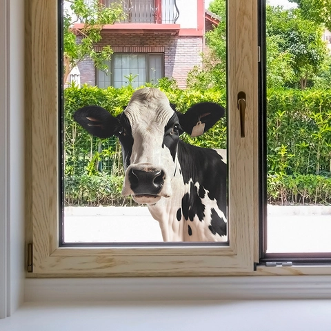 Cartoon Peeking Cow Wall Sticker PVC Waterproof Window Decal Realistic Animal Glass Door Decorative Mural