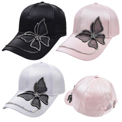 Schmetterling Straß Baseballkappe Damen Satin Baumwolle Netz Dekoration Gebogener Schirm Mode Sonnenhut