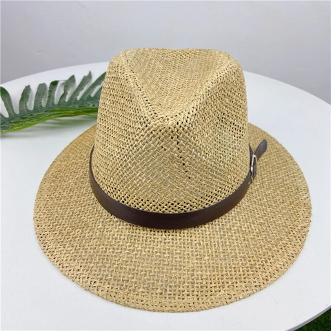 Sommer Strohhut Fedora Panama Stil Atmungsaktivem Sonnenschutz Strand Jazz Kappe Mit Lederschnalle Für Damen Und Herren