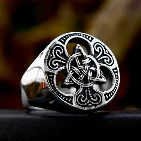 Men Vintage Stainless Steel Ring Celtic Knot Triquetra Viking Norse Jewelry Retro Punk Gothic Band