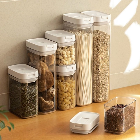 Contenitori Per Alimenti In Plastica Trasparente Barattoli Ermetici Per Cucina Cereali Pasta Impilabili Coperchi Bloccabili Minimalista