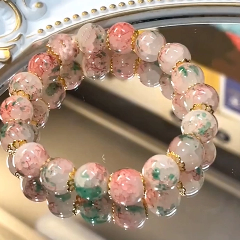 Pulsera De Cuentas De Vidrio Glaseado Craquelado Cuentas Redondas Degradadas Elástica Estilo Coreano Joyería De Mano Dulce Mujer