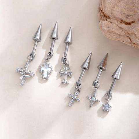 Boucles D'Oreilles Cartilage En Acier Titane Avec Pendentif Croix Étoile Serpent En Zircon Bijoux De Piercing Helix Pour Femmes