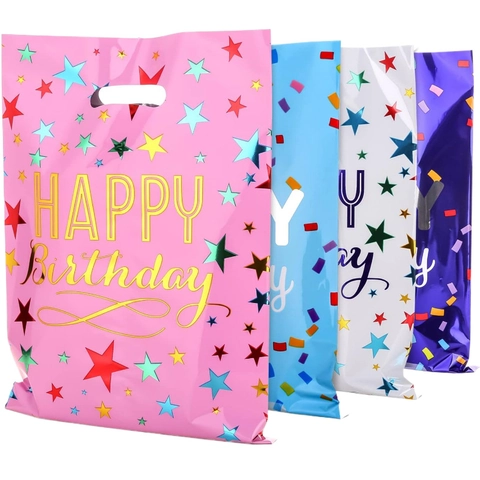 Bolsas De Regalo Para Fiesta De Cumpleaños Plástico De Papel De Aluminio Con Asas Estrellas De Puntos Dorados Para Niños