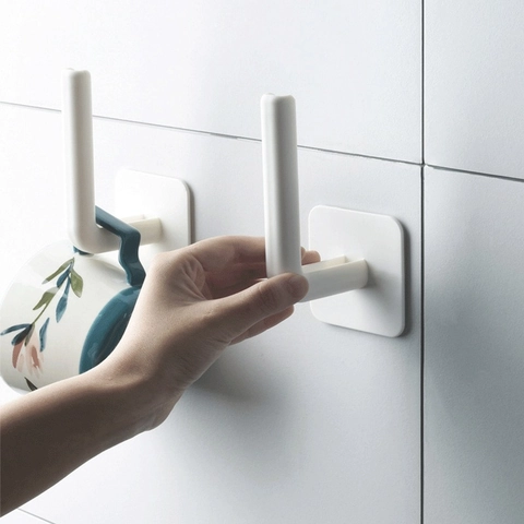 L-Shaped Functional Wall Hook Punch Free Adhesive ABS Plastic Kitchen Paper Towel Rack Bathroom Holder Headset Stand