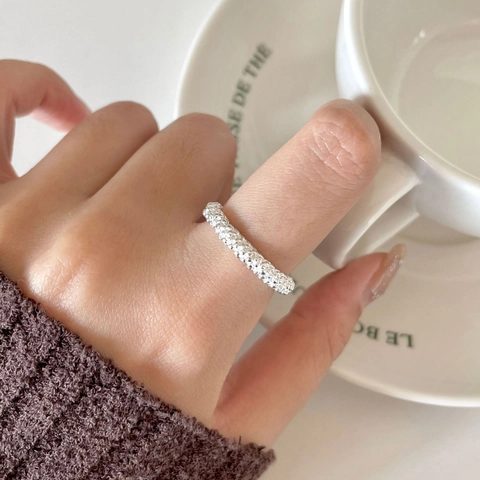 Anello In Argento Sterling 925 Con Trama A Grana Perlata Irregolare Fascia Aperta Regolabile Gioielli Minimalisti Donna