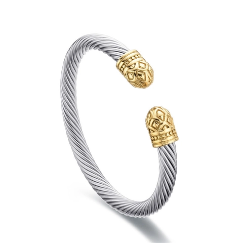Stainless Steel Cable Cuff Bracelet Twisted Rope Open Adjustable Vintage Relief Design Jewelry For Men Women