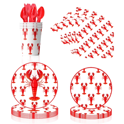 Vajilla Desechable Fiesta Tema Langosta Platos Papel Vasos Servilletas Mantel Banderín Para Barbacoa Verano Playa Picnic Cumpleaños