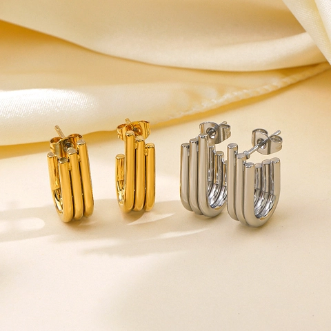 Multi-Layer Line Stud Earrings Stainless Steel Gold Plated Irregular Geometric Minimalist Jewelry For Women