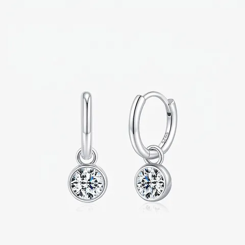 Pendientes De Aro Moissanita Plata De Ley 925 Corte Brillante Redondo Color D VVS1 Ajuste De Bisel Joyería Para Mujeres