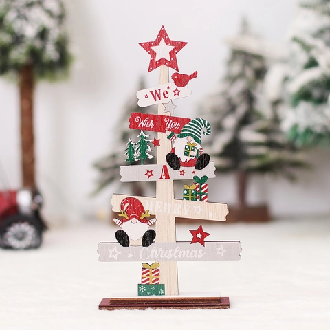 Decorazione Da Tavolo Albero Di Natale Legno Dipinto Cartone Animato Gnomo Pupazzo Di Neve Ornamento Montaggio DIY Regalo