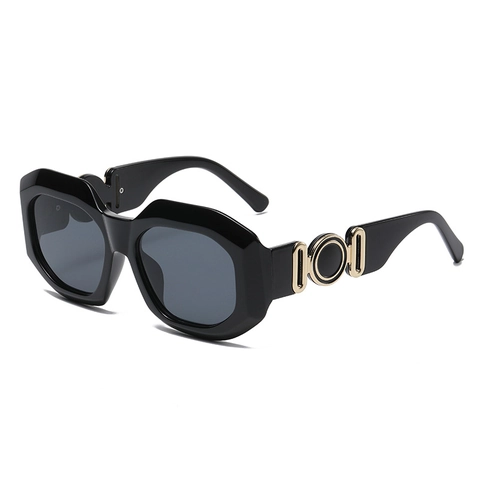 Women Retro Square Sunglasses Geometric Large PC Frame UV400 Protection Fashion Gradient Lens Metal Decor Hexagon