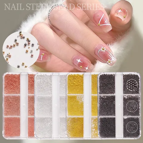 Cuentas De Acero Para Arte De Uñas De Metal Tamaños Mixtos Oro Plata Oro Rosa Gunmetal Caviar Para Decoraciones De Manicura DIY Novedad