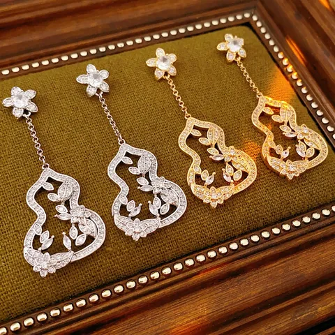 Gourd Blume Hängeohrringe Kupfer Zirkon Eingelegt Mit 925 Sterling Silber Ohrstecker Eleganter Luxusschmuck Für Damen