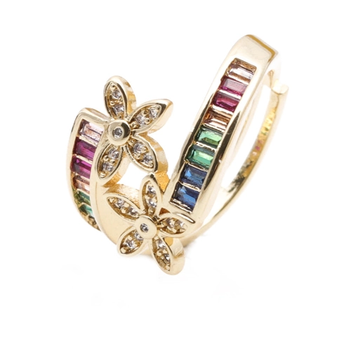 Eleganter Kupfer Blumen Verstellbarer Offener Ring Damen Regenbogen Bunter Zirkon Mikro Pave Modeschmuck