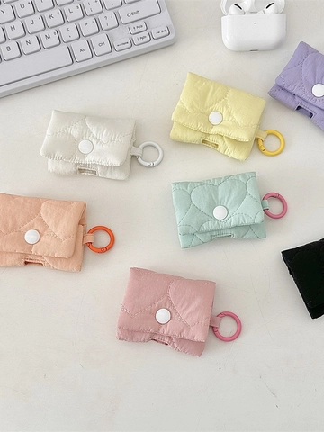 Custodia per Auricolari a Cuore Trapuntata Stile Ins Con Moschettone Borsa Protettiva in Tessuto Morbido per Cuffie Wireless Colori Macaron